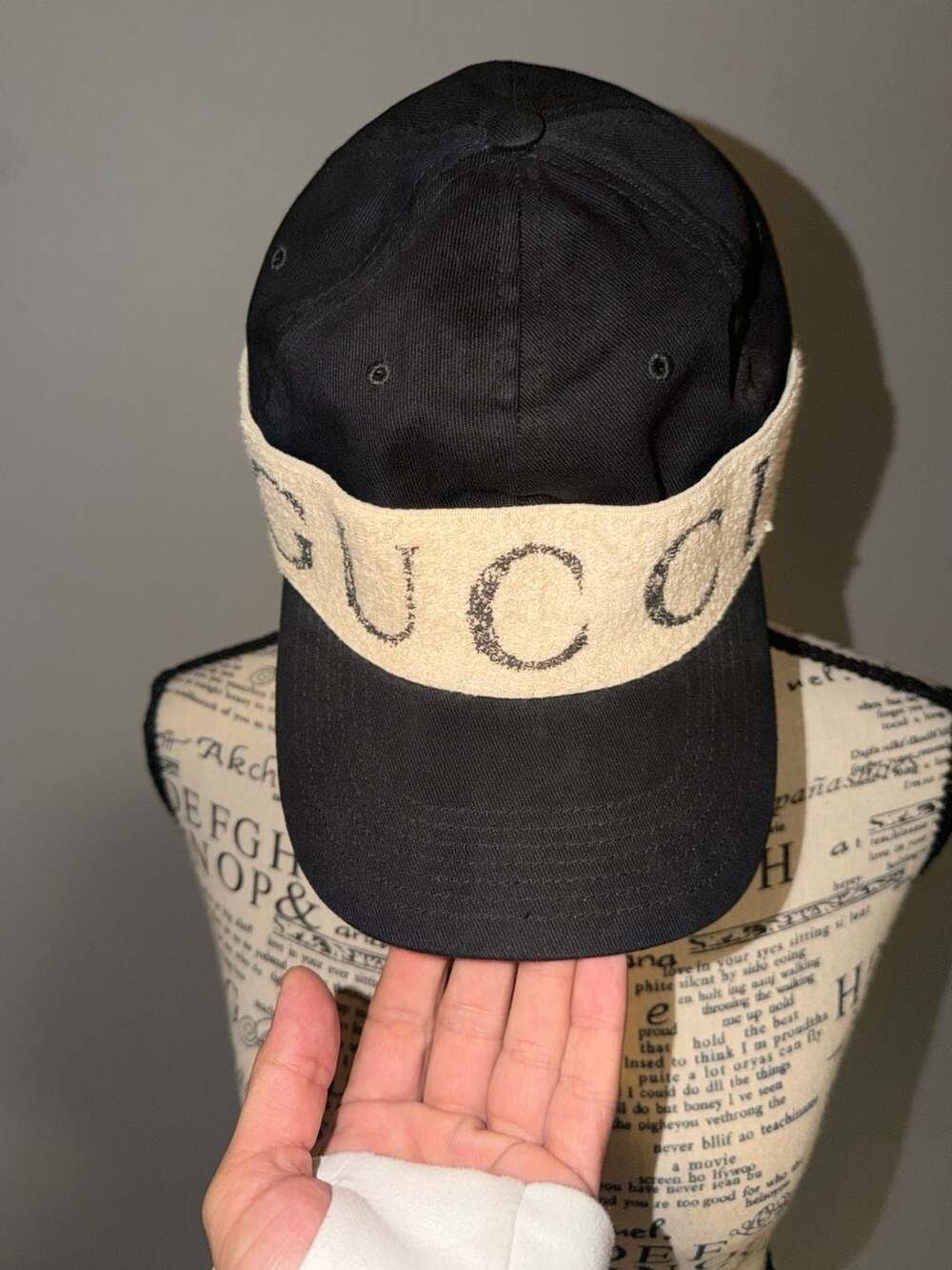 Gucci Black Gabardine and Terry Cloth Logo Headband Baseball Cap